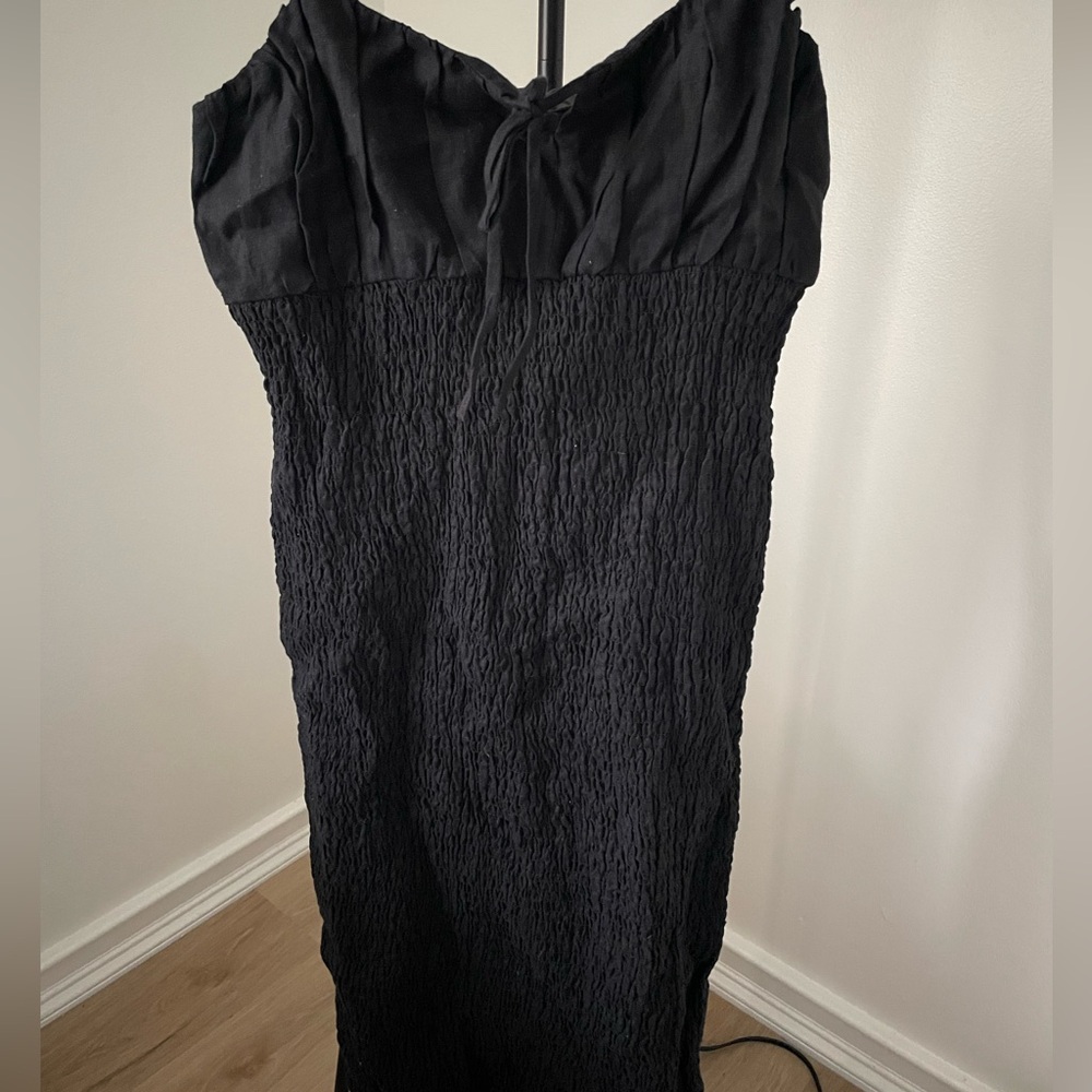 NWT J.Crew Smocked Tie-Front Black Linen Midi Dress – Size 4 - Picture 5 of 5